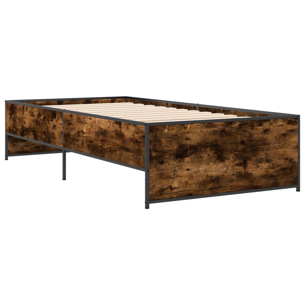 vidaXL Bettgestell Räuchereiche 90x190 cm Holzwerkstoff und Metall