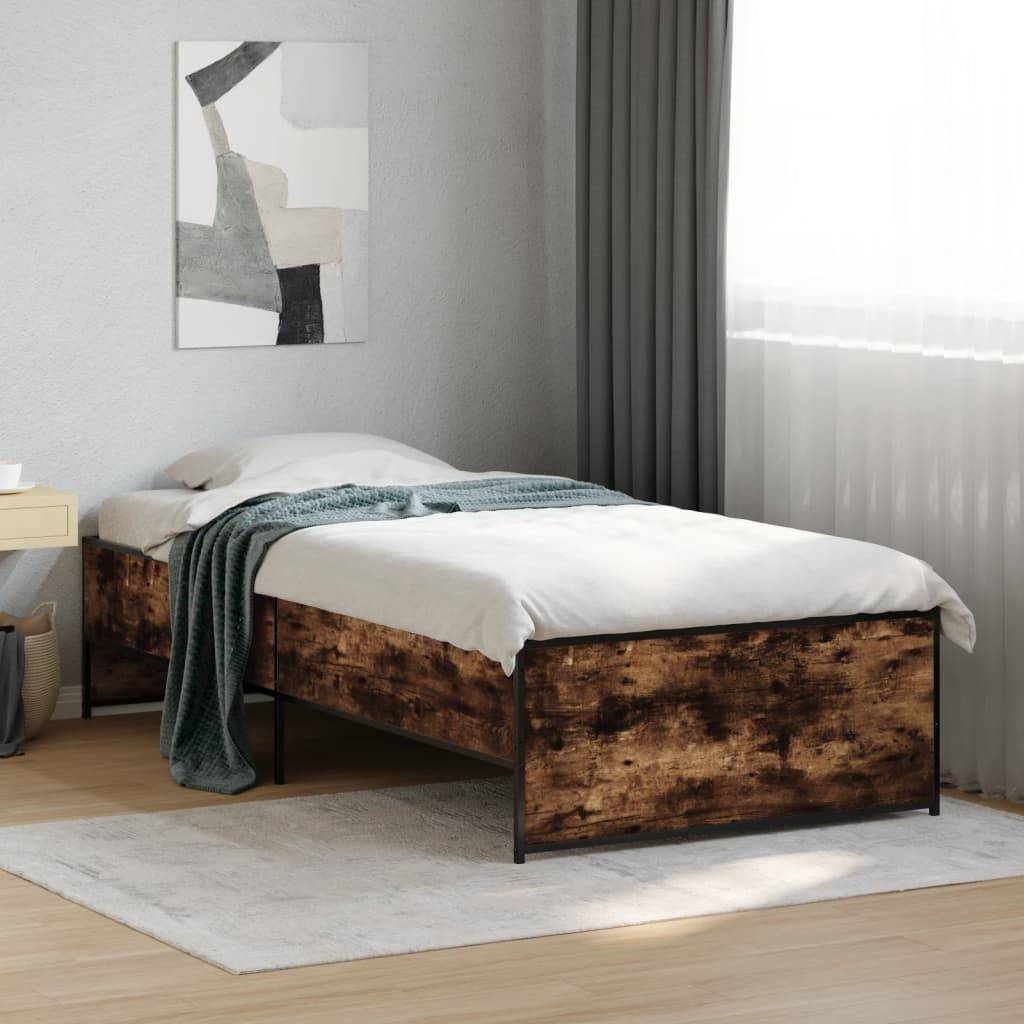 vidaXL Bettgestell Räuchereiche 90x190 cm Holzwerkstoff und Metall