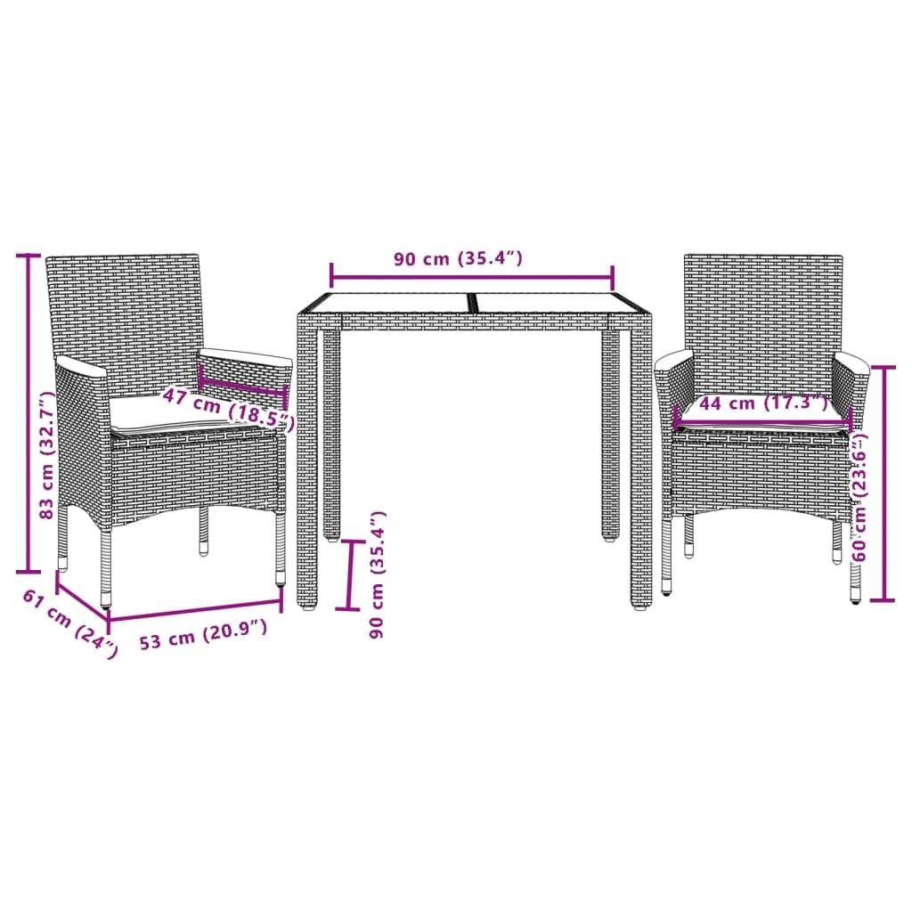 vidaXL 3-tlg. Garten-Essgruppe mit Kissen Beige Poly Rattan Akazie