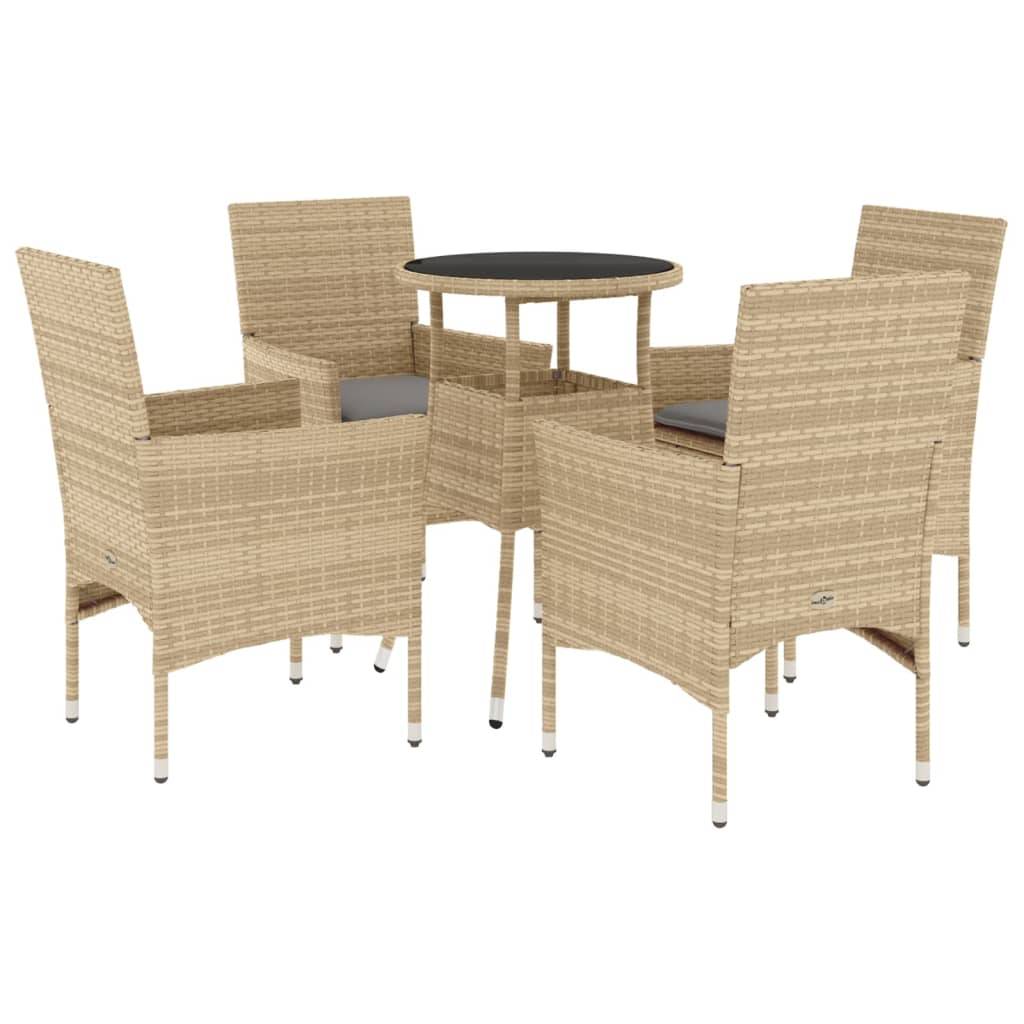 vidaXL 5-tlg. Garten-Essgruppe mit Kissen Beige Poly Rattan und Glas