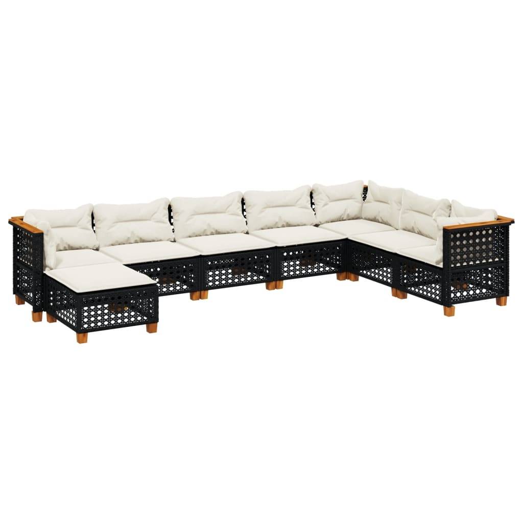 vidaXL 8-tlg. Garten-Sofagarnitur mit Kissen Schwarz Poly Rattan
