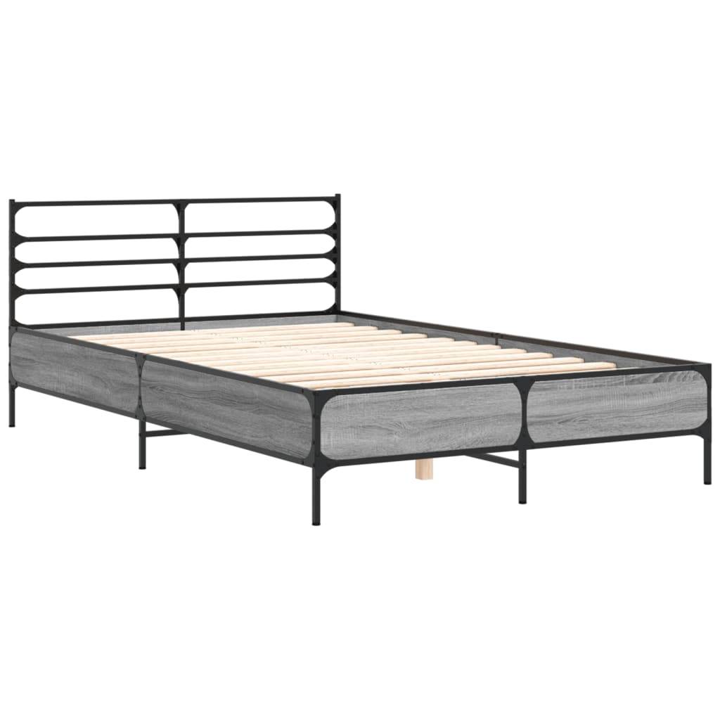 vidaXL Bettgestell Grau Sonoma 120x200 cm Holzwerkstoff und Metall