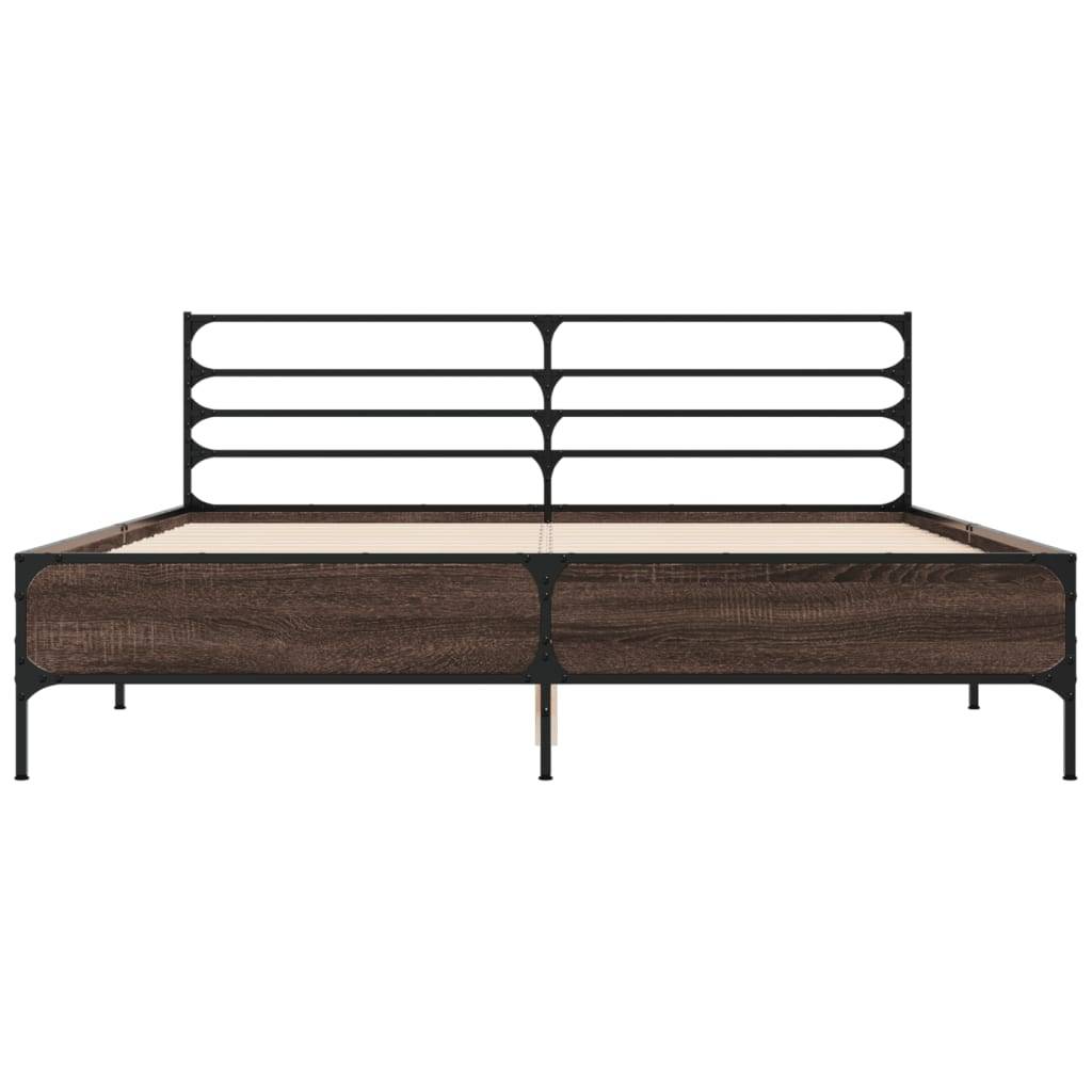 vidaXL Bettgestell Braun Eichen-Optik 150x200 cm Holzwerkstoff Metall