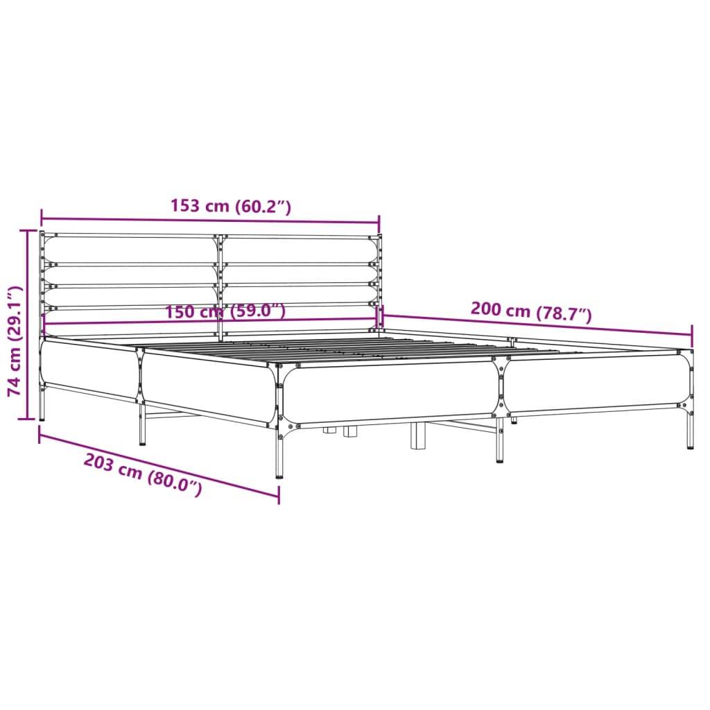 vidaXL Bettgestell Braun Eichen-Optik 150x200 cm Holzwerkstoff Metall