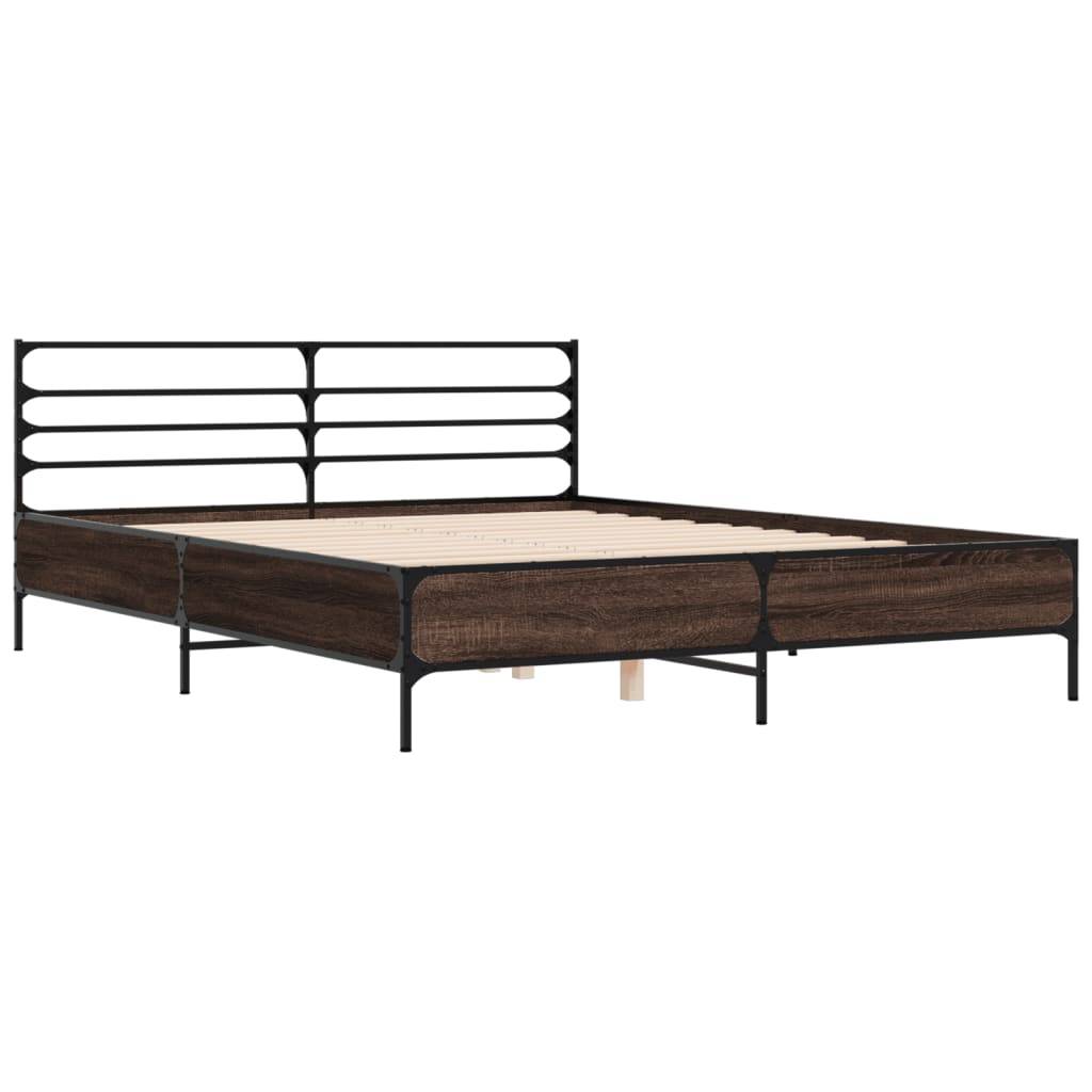 vidaXL Bettgestell Braun Eichen-Optik 150x200 cm Holzwerkstoff Metall