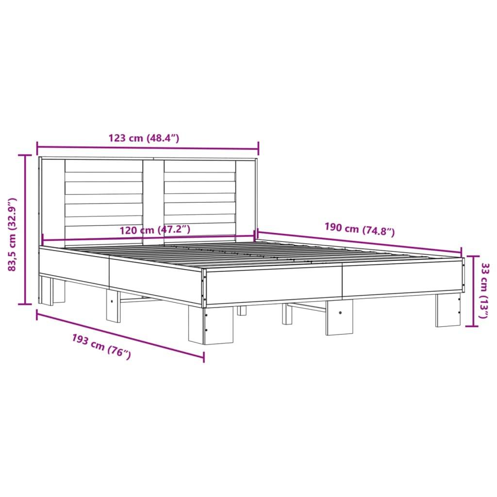 vidaXL Bettgestell Braun Eichen-Optik 120x190 cm Holzwerkstoff Metall