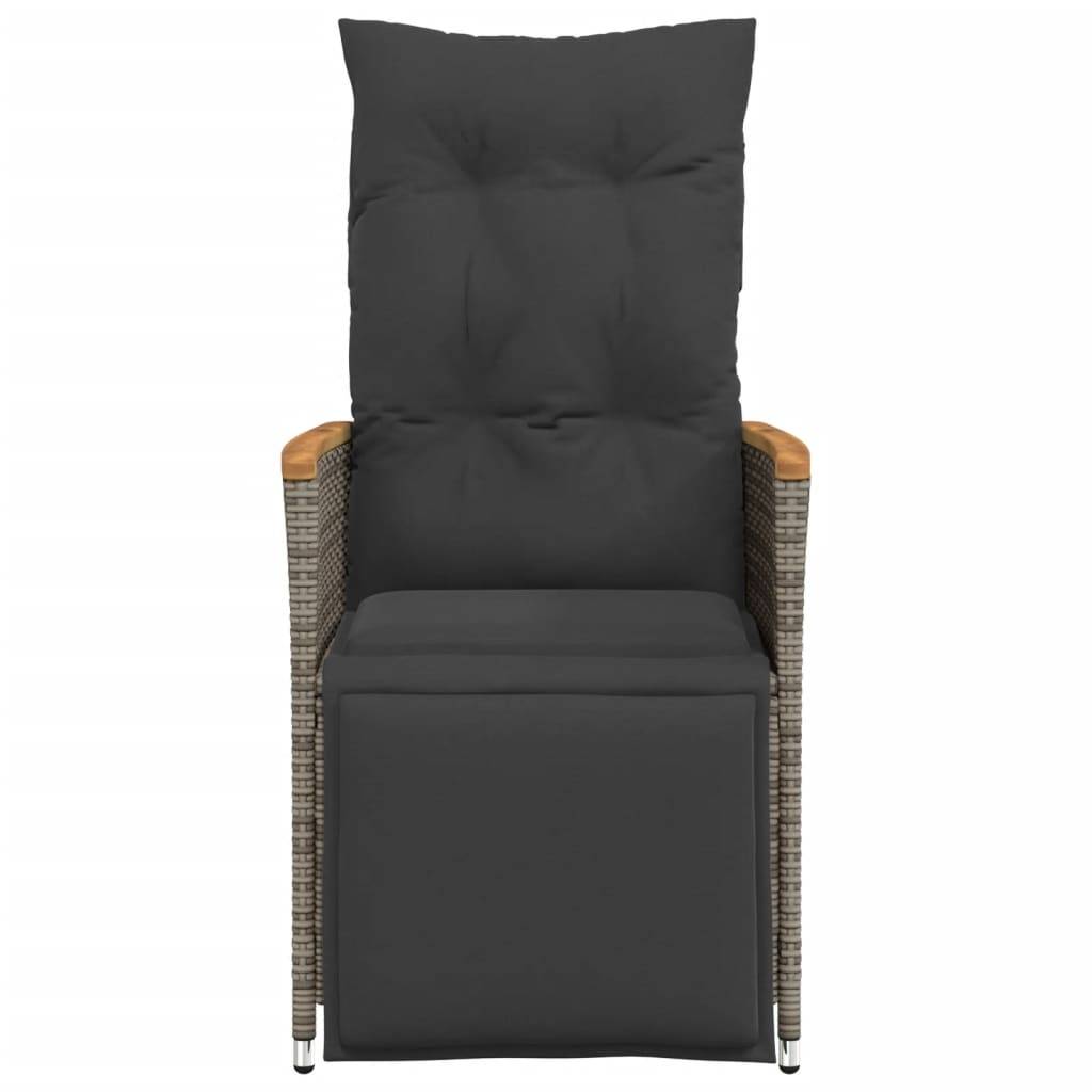 vidaXL Gartensessel Verstellbar mit Kissen Grau Poly Rattan