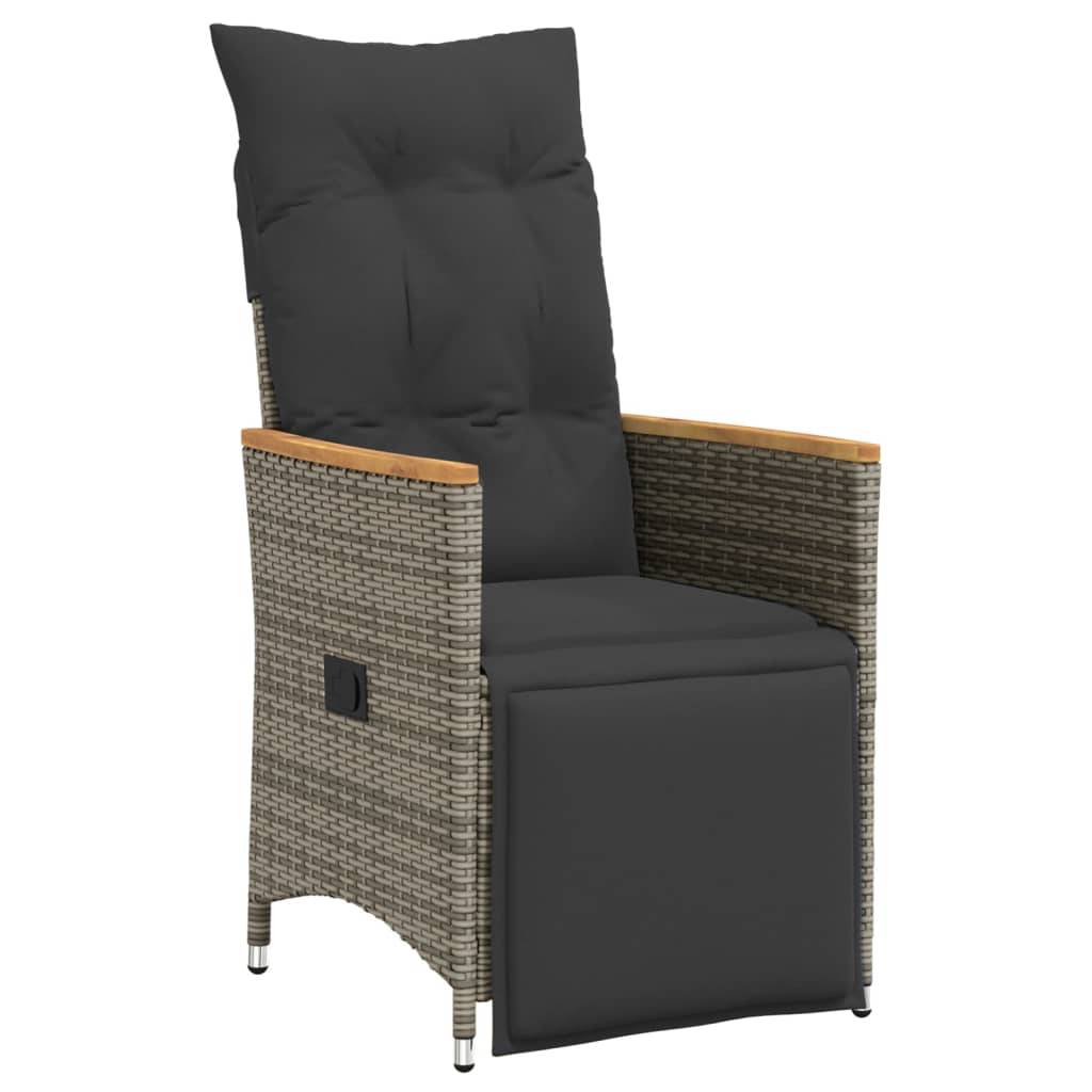 vidaXL Gartensessel Verstellbar mit Kissen Grau Poly Rattan