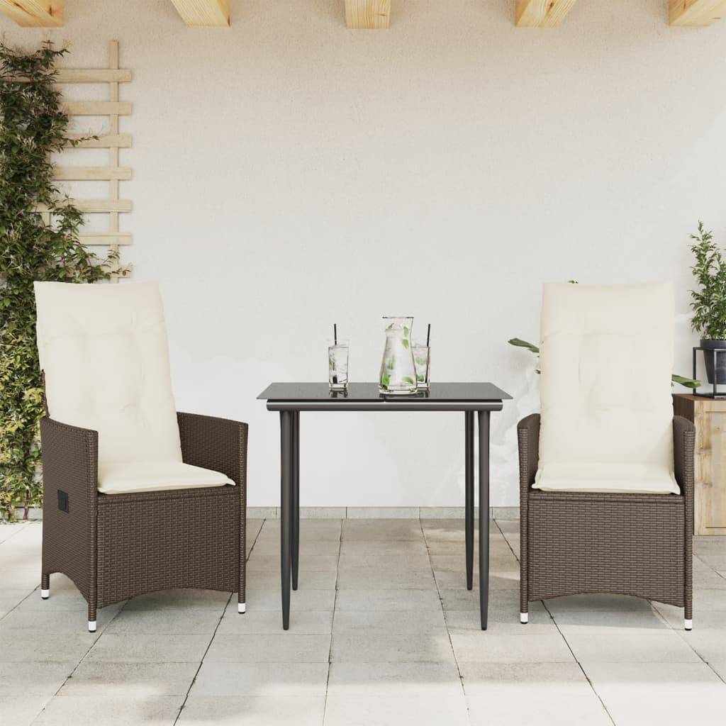 vidaXL Gartensessel mit Kissen 2 Stk. Verstellbar Braun Poly Rattan