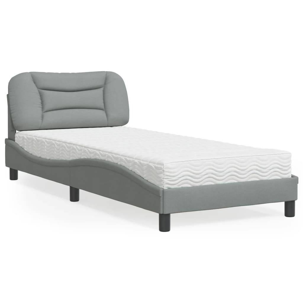 vidaXL Bett mit Matratze "Hvar" Hellgrau 90x190 cm Stoff