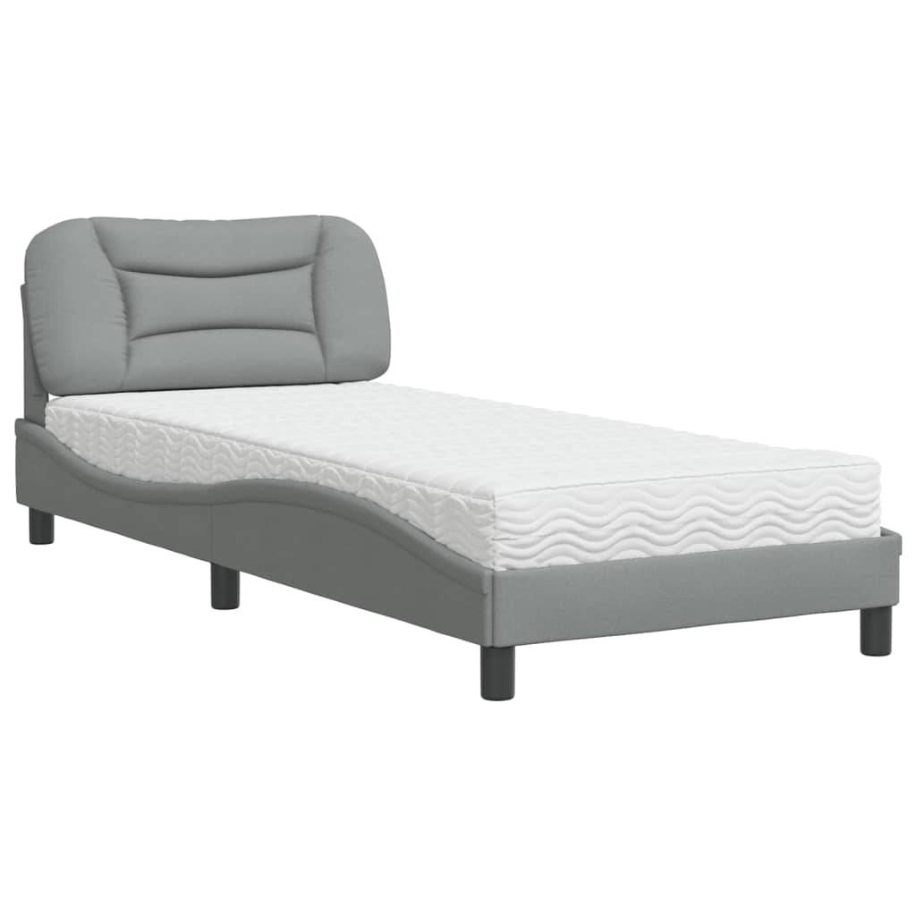 vidaXL Bett mit Matratze "Hvar" Hellgrau 90x190 cm Stoff