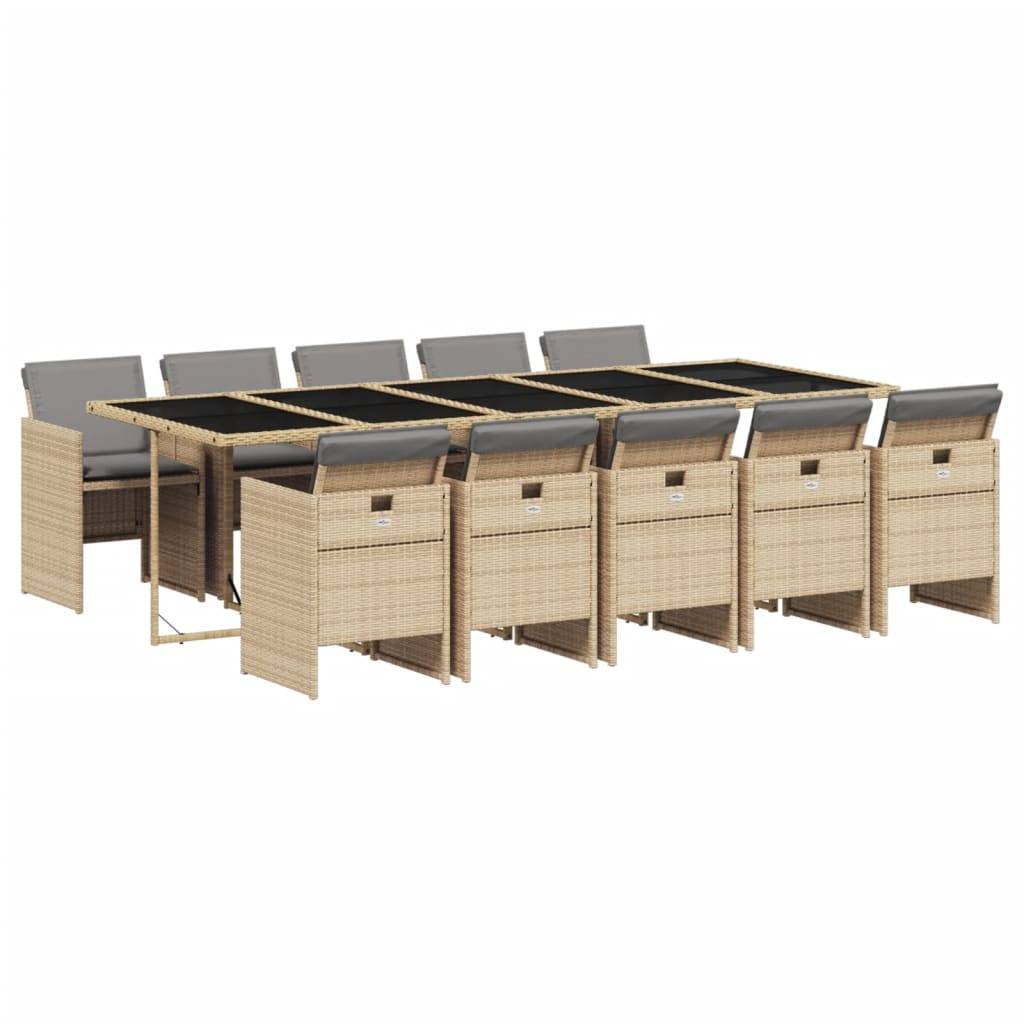 vidaXL 11-tlg. Garten-Essgruppe mit Kissen Beigemischung Poly Rattan