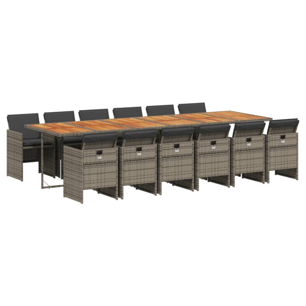 vidaXL 13-tlg. Garten-Essgruppe mit Kissen Grau Poly Rattan