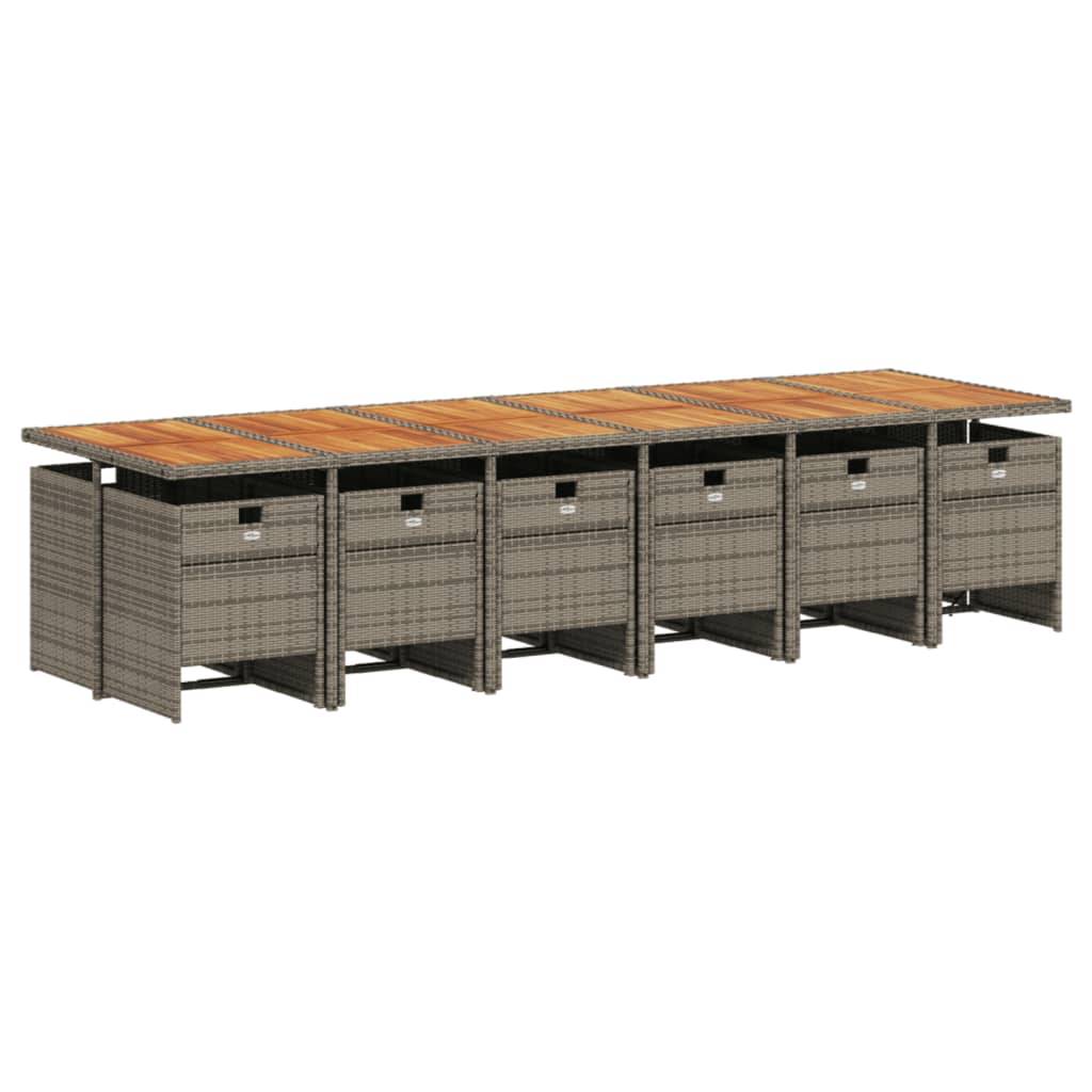 vidaXL 13-tlg. Garten-Essgruppe mit Kissen Grau Poly Rattan