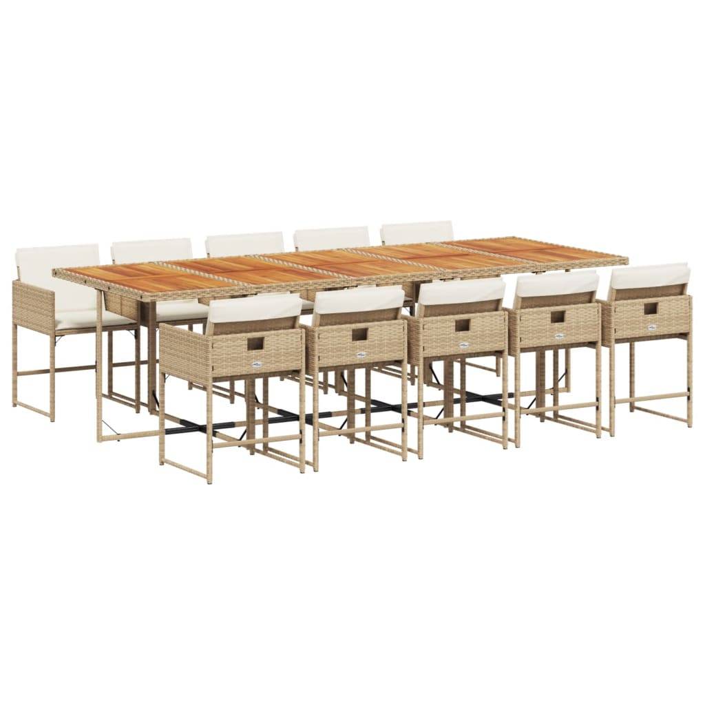 vidaXL 11-tlg. Garten-Essgruppe mit Kissen Beige Poly Rattan