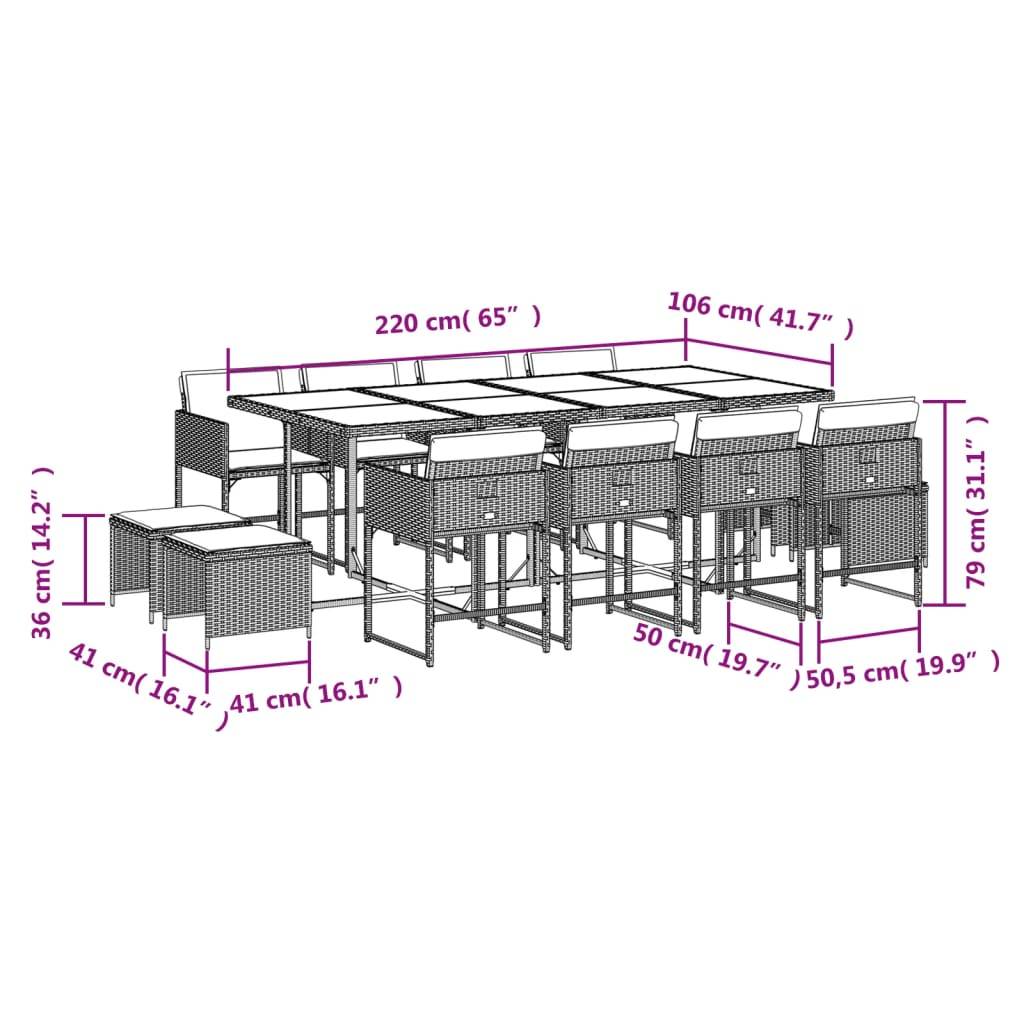 vidaXL 13-tlg. Garten-Essgruppe mit Kissen Beige Poly Rattan