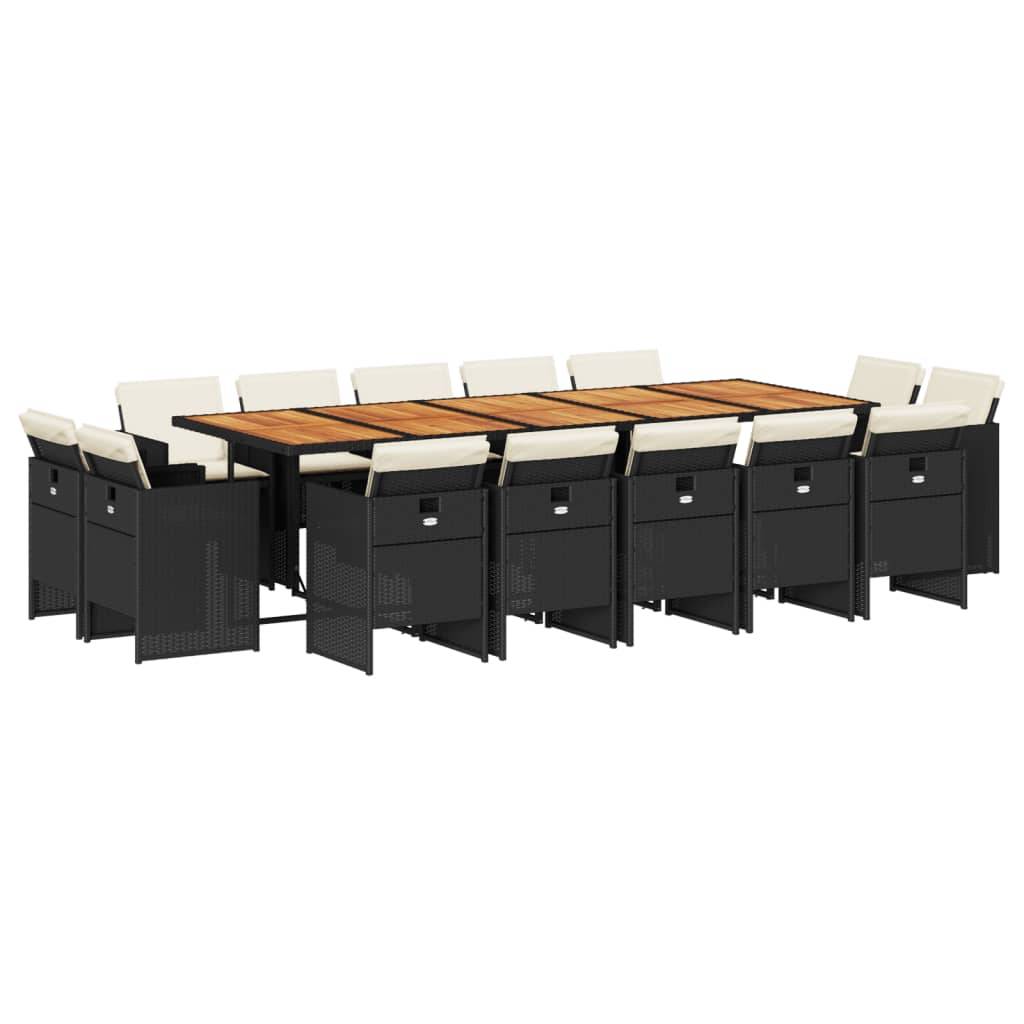 vidaXL 15-tlg. Garten-Essgruppe mit Kissen Schwarz Poly Rattan
