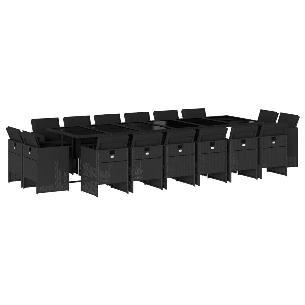 vidaXL 17-tlg. Garten-Essgruppe mit Kissen Schwarz Poly Rattan