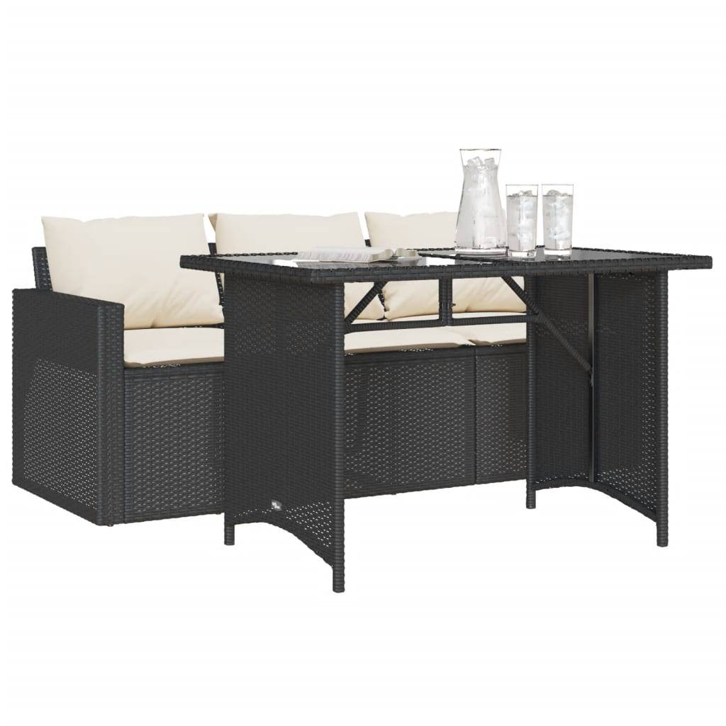 vidaXL 2-tlg. Garten-Essgruppe mit Kissen Schwarz Poly Rattan