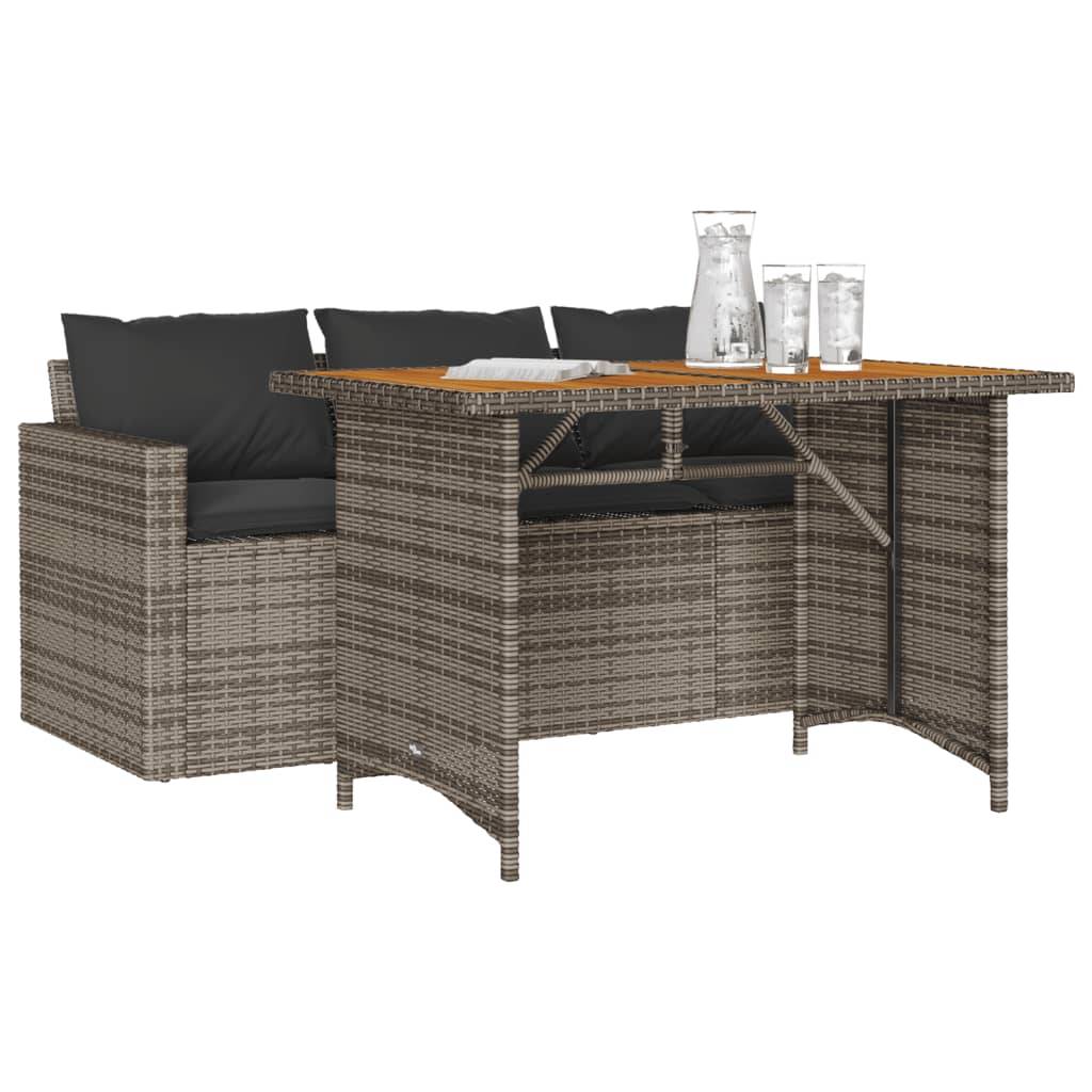vidaXL 2-tlg. Garten-Essgruppe mit Kissen Grau Poly Rattan
