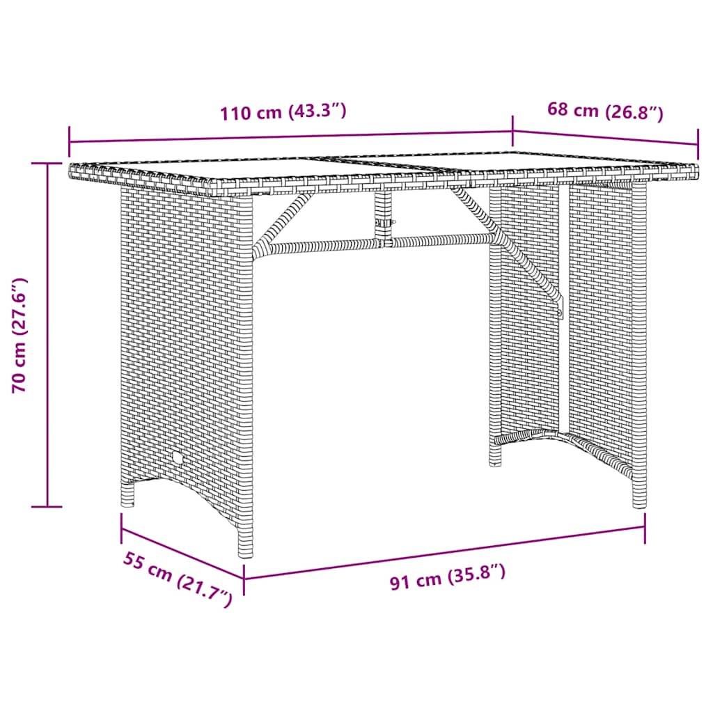 vidaXL Gartentisch mit Glasplatte Beige 110x68x70 cm Poly Rattan