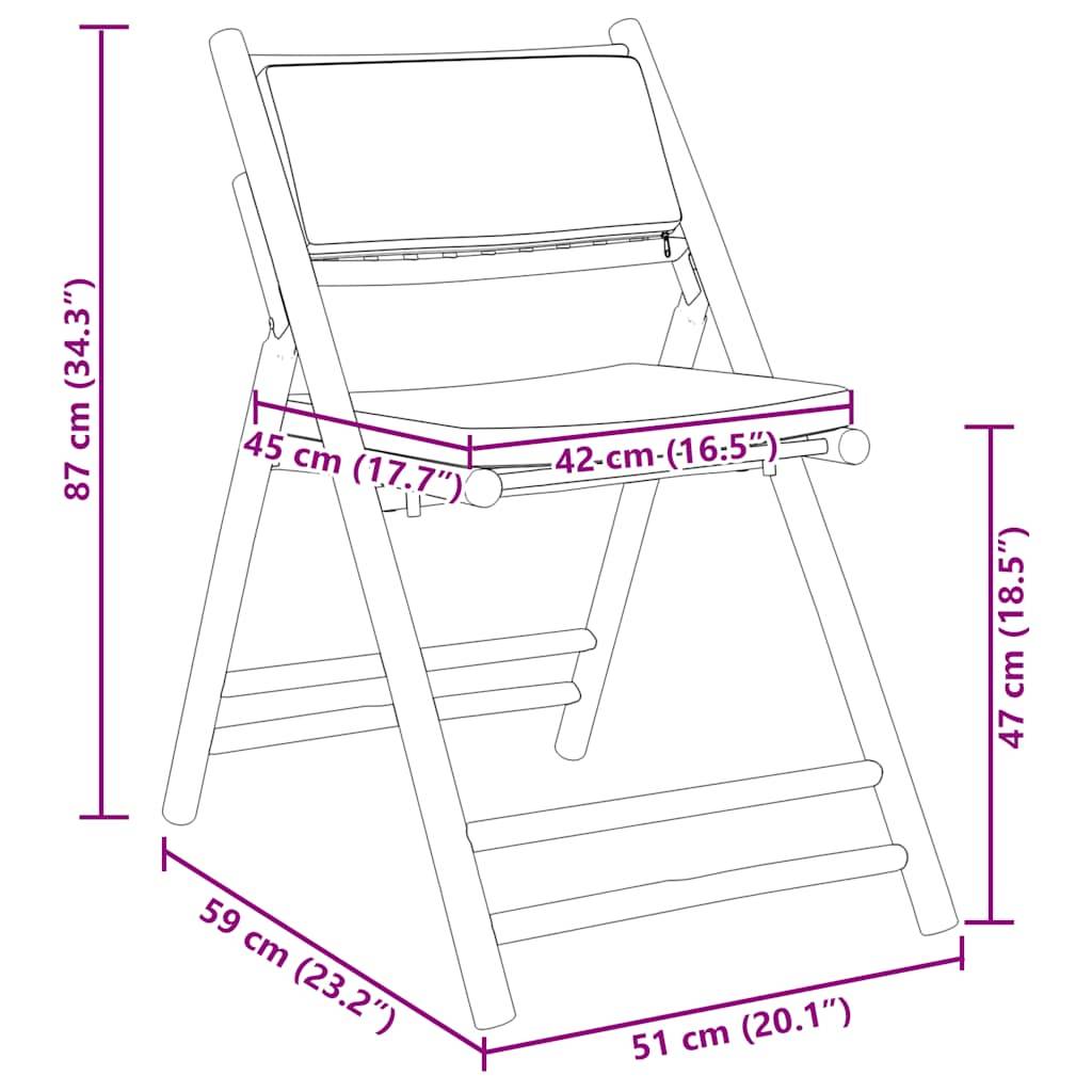 vidaXL 3-tlg. Bistro-Set Klappbar mit Cremeweißen Kissen Bambus