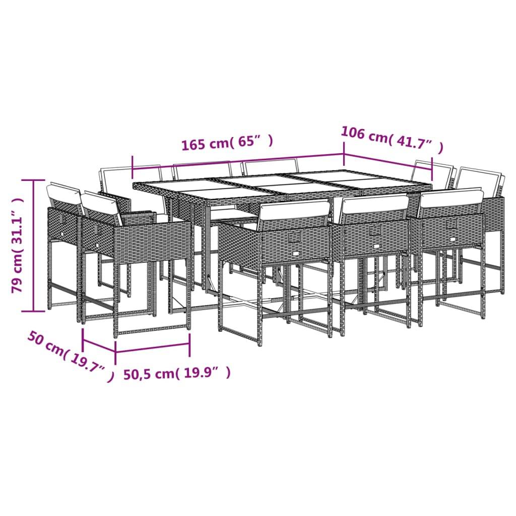 vidaXL 11-tlg. Garten-Essgruppe mit Kissen Hellgrau Poly Rattan