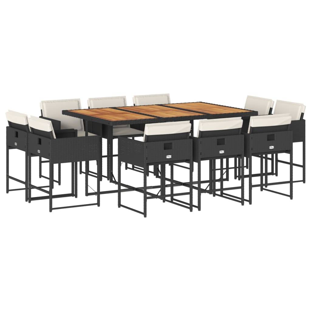 vidaXL 11-tlg. Garten-Essgruppe mit Kissen Schwarz Poly Rattan
