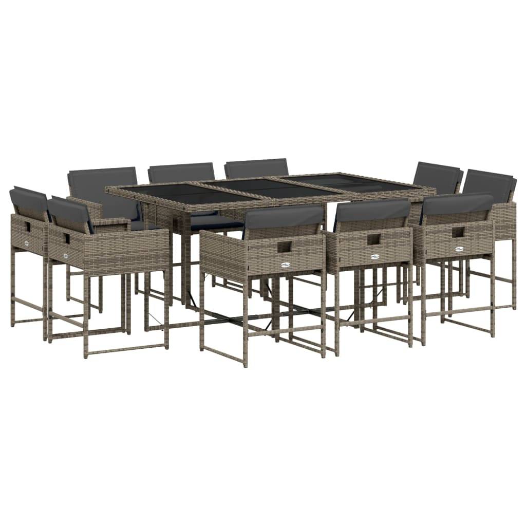 vidaXL 11-tlg. Garten-Essgruppe mit Kissen Grau Poly Rattan