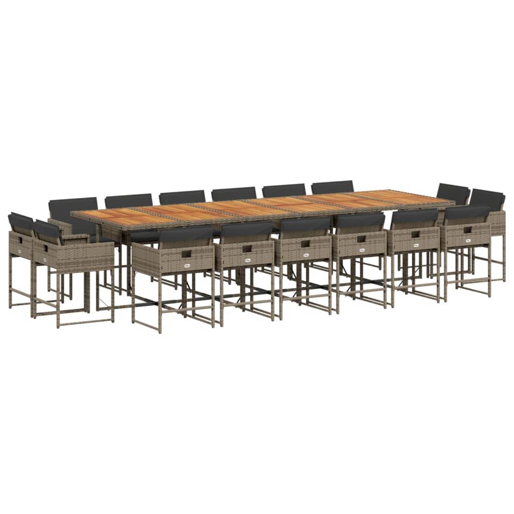 vidaXL 17-tlg. Garten-Essgruppe mit Kissen Grau Poly Rattan