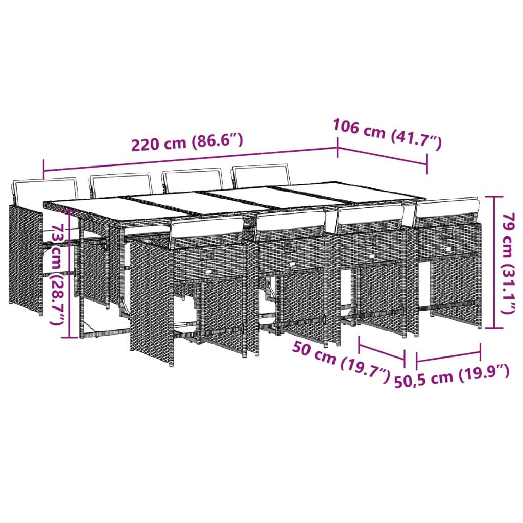 vidaXL 9-tlg. Garten-Essgruppe mit Kissen Schwarz Poly Rattan