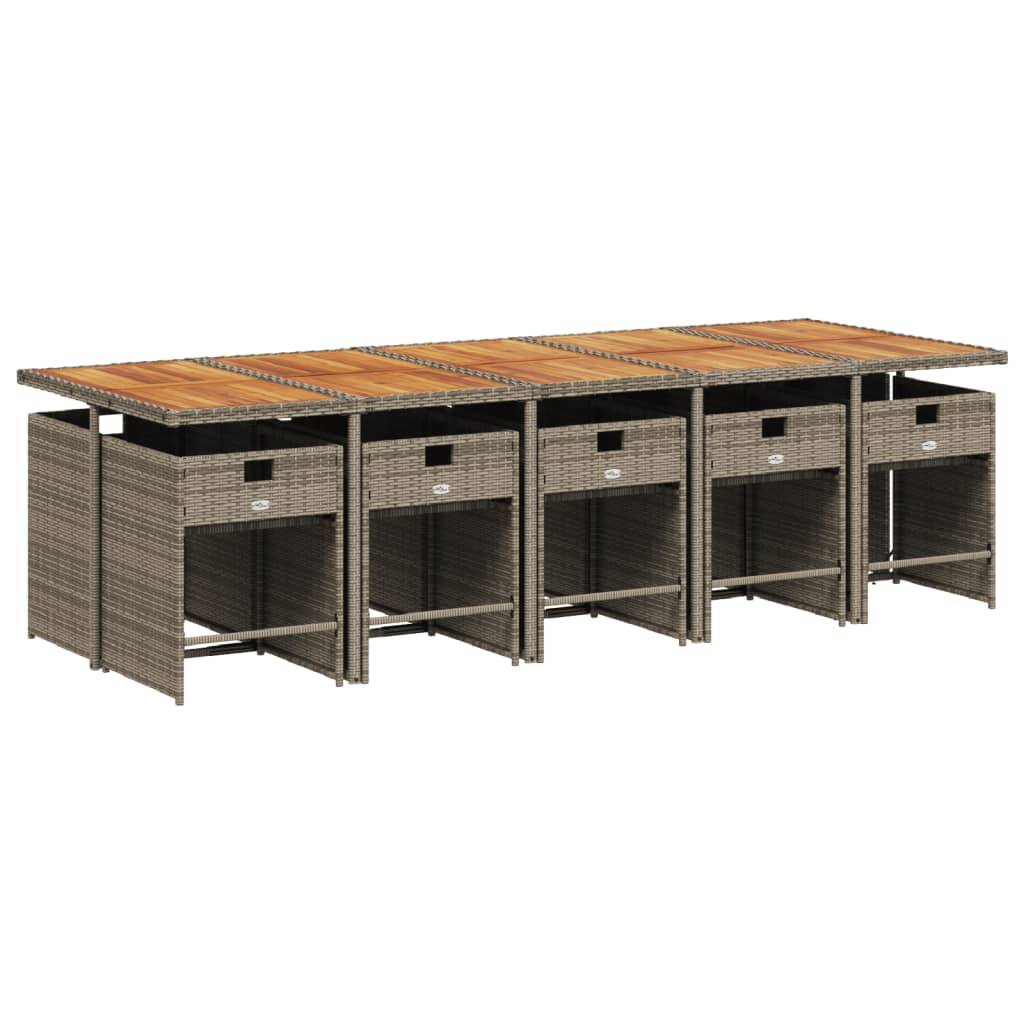 vidaXL 11-tlg. Garten-Essgruppe mit Kissen Grau Poly Rattan