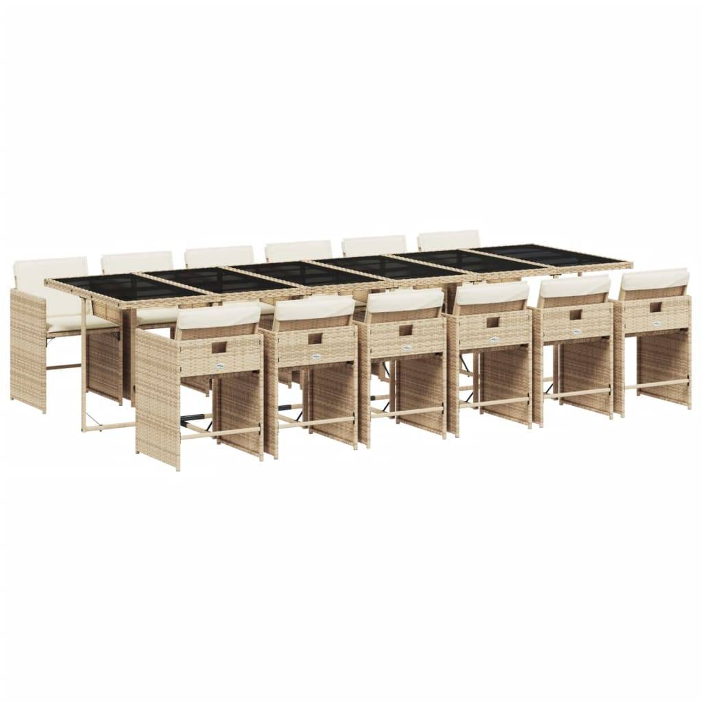 vidaXL 13-tlg. Garten-Essgruppe mit Kissen Beige Poly Rattan