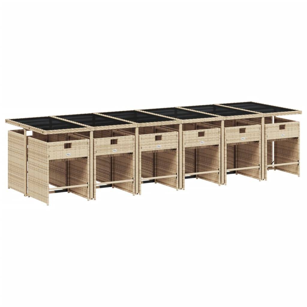 vidaXL 13-tlg. Garten-Essgruppe mit Kissen Beige Poly Rattan