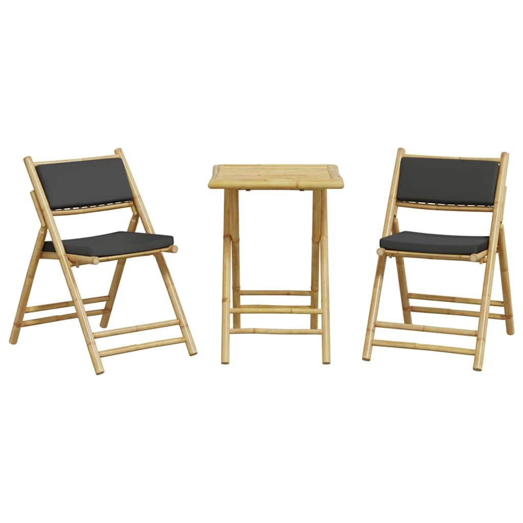 vidaXL 3-tlg. Bistro-Set Klappbar mit Dunkelgrauen Kissen Bambus