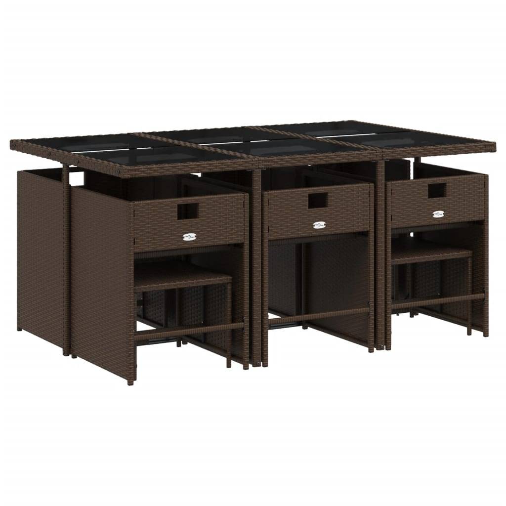 vidaXL 11-tlg. Garten-Essgruppe mit Kissen Braun Poly Rattan