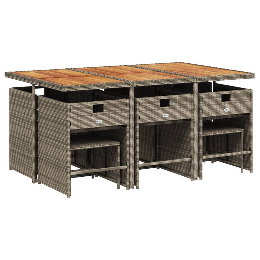 vidaXL 11-tlg. Garten-Essgruppe mit Kissen Grau Poly Rattan