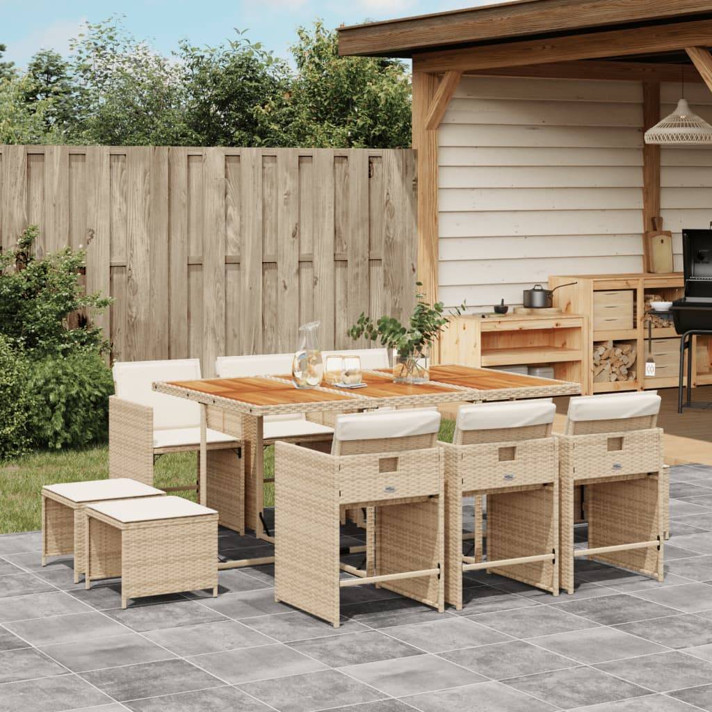 vidaXL 11-tlg. Garten-Essgruppe mit Kissen Beige Poly Rattan