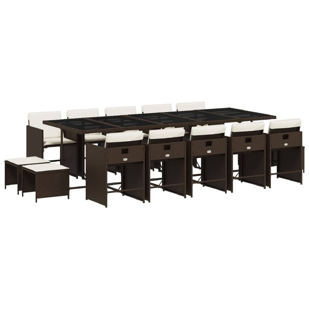 vidaXL 15-tlg. Garten-Essgruppe mit Kissen Braun Poly Rattan