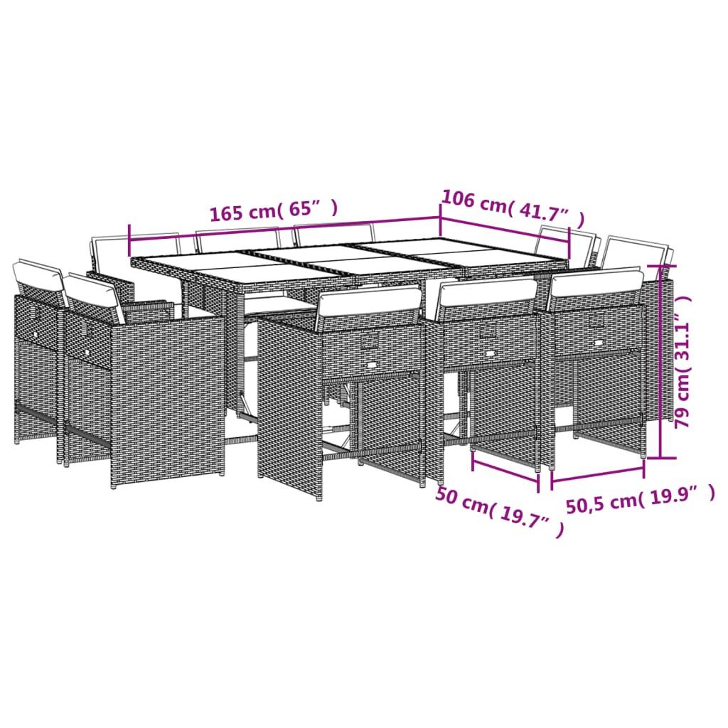 vidaXL 11-tlg. Garten-Essgruppe mit Kissen Beige Poly Rattan
