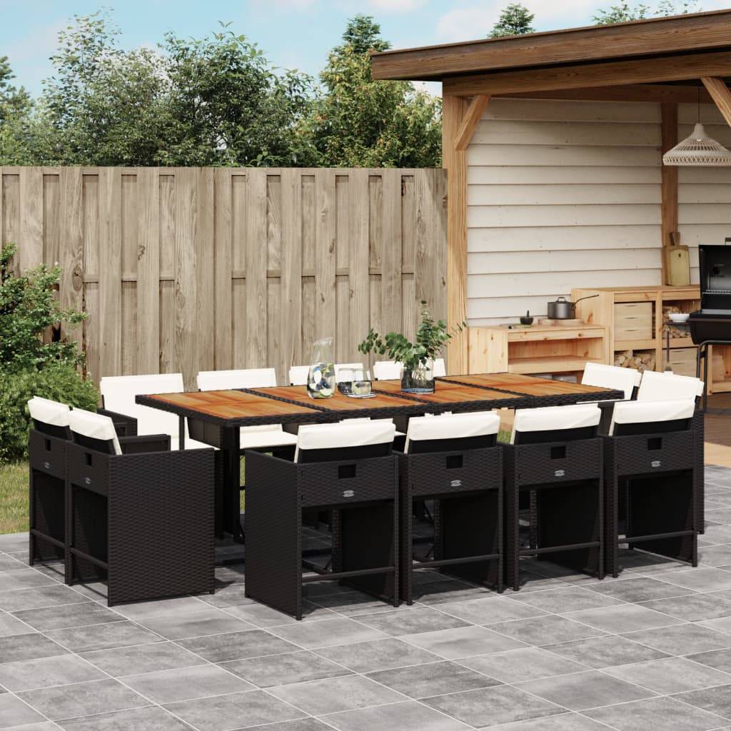 vidaXL 13-tlg. Garten-Essgruppe mit Kissen Schwarz Poly Rattan