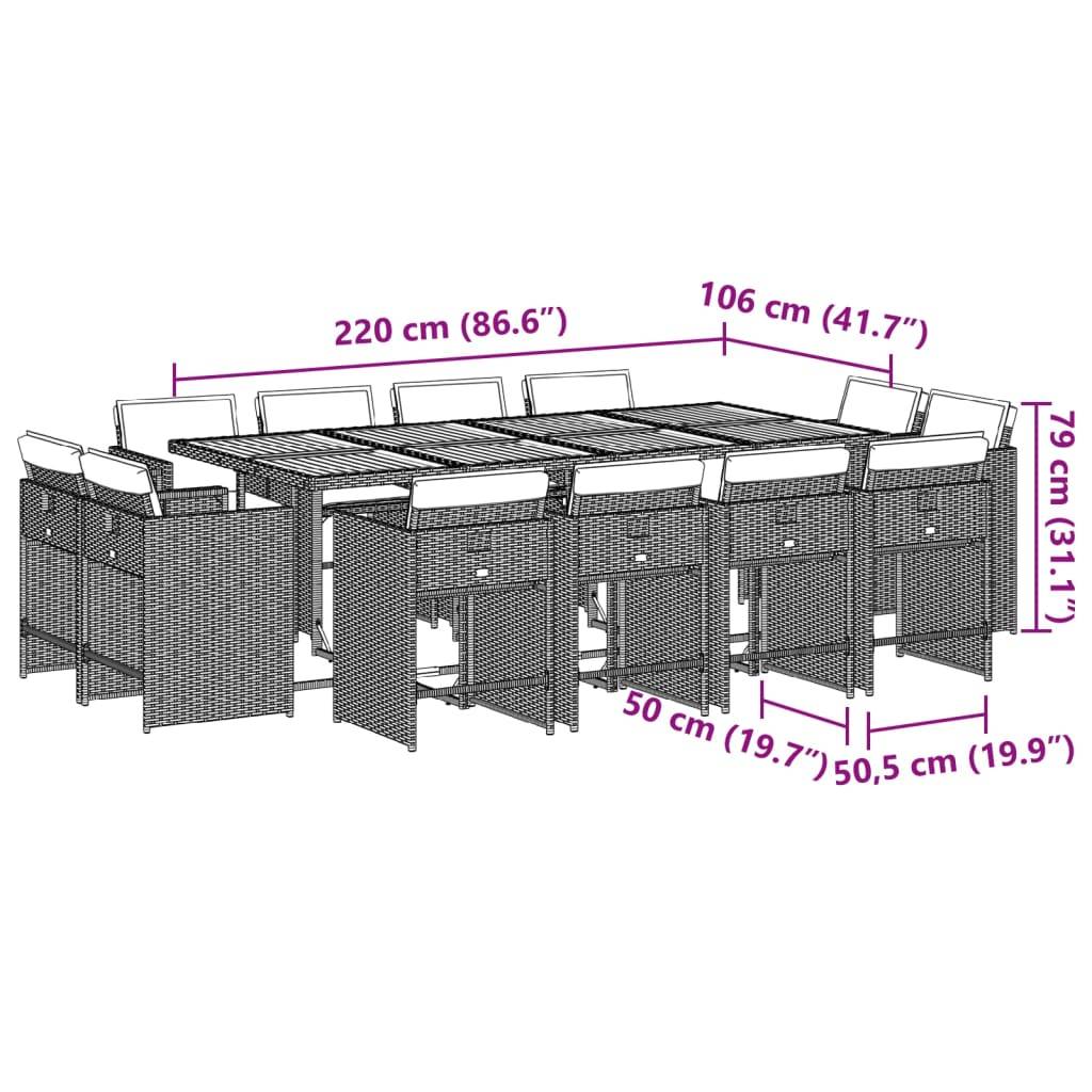 vidaXL 13-tlg. Garten-Essgruppe mit Kissen Grau Poly Rattan