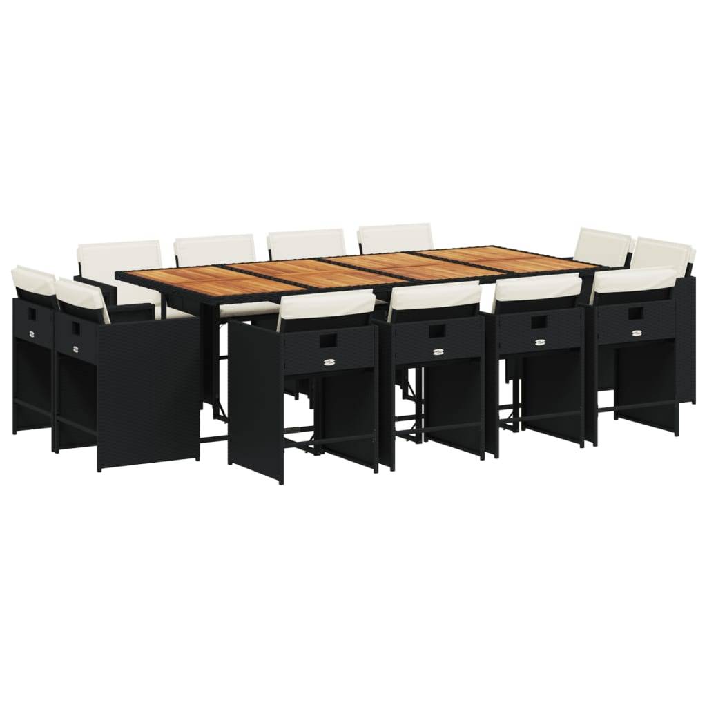 vidaXL 13-tlg. Garten-Essgruppe mit Kissen Schwarz Poly Rattan