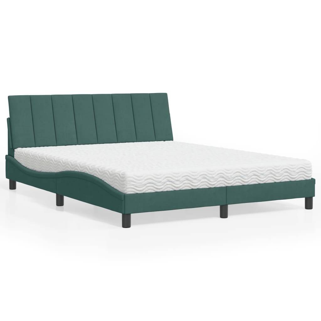vidaXL Bett mit Matratze "Hanko" Dunkelgrün 160x200 cm Samt