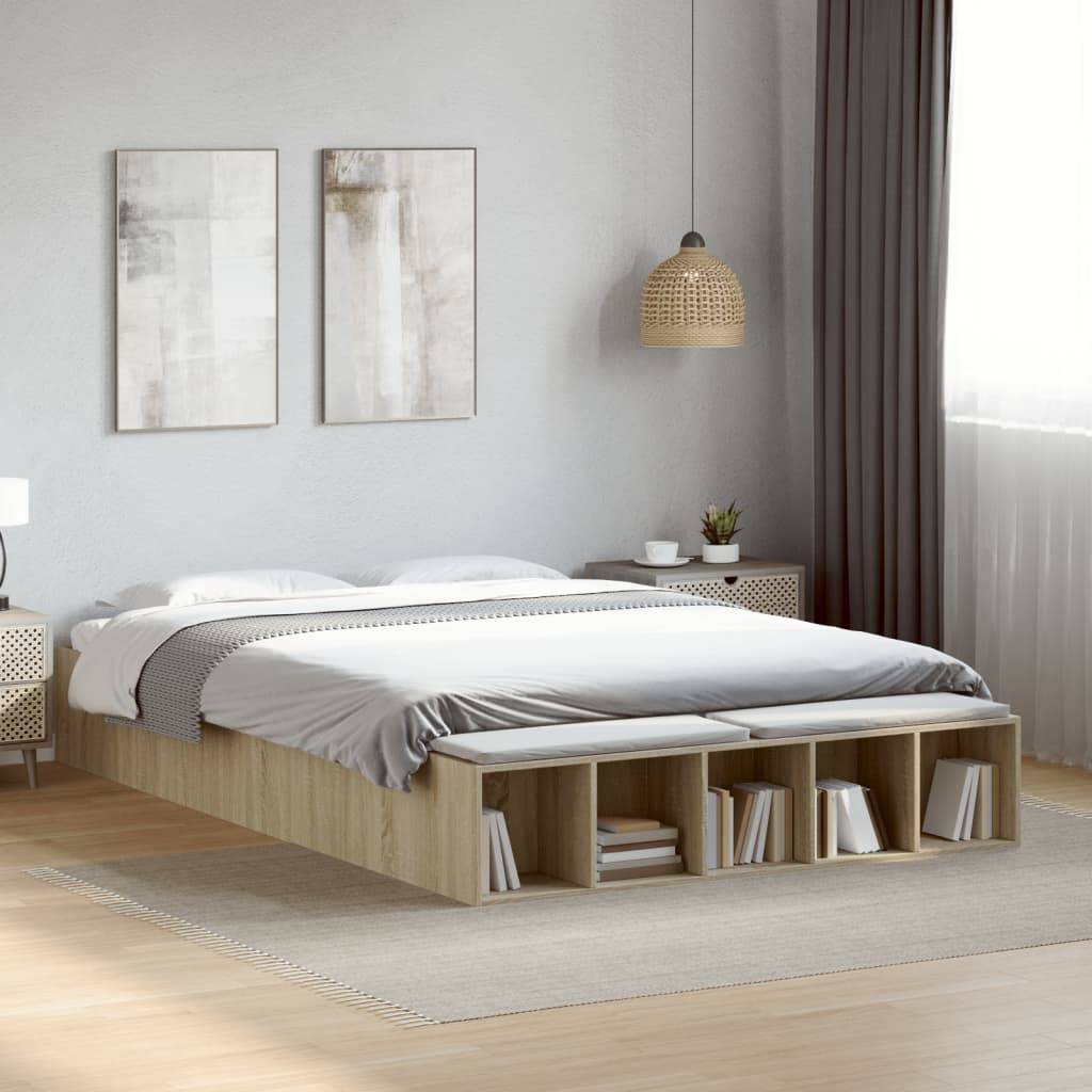 vidaXL Bettgestell Sonoma-Eiche 150x200 cm Holzwerkstoff