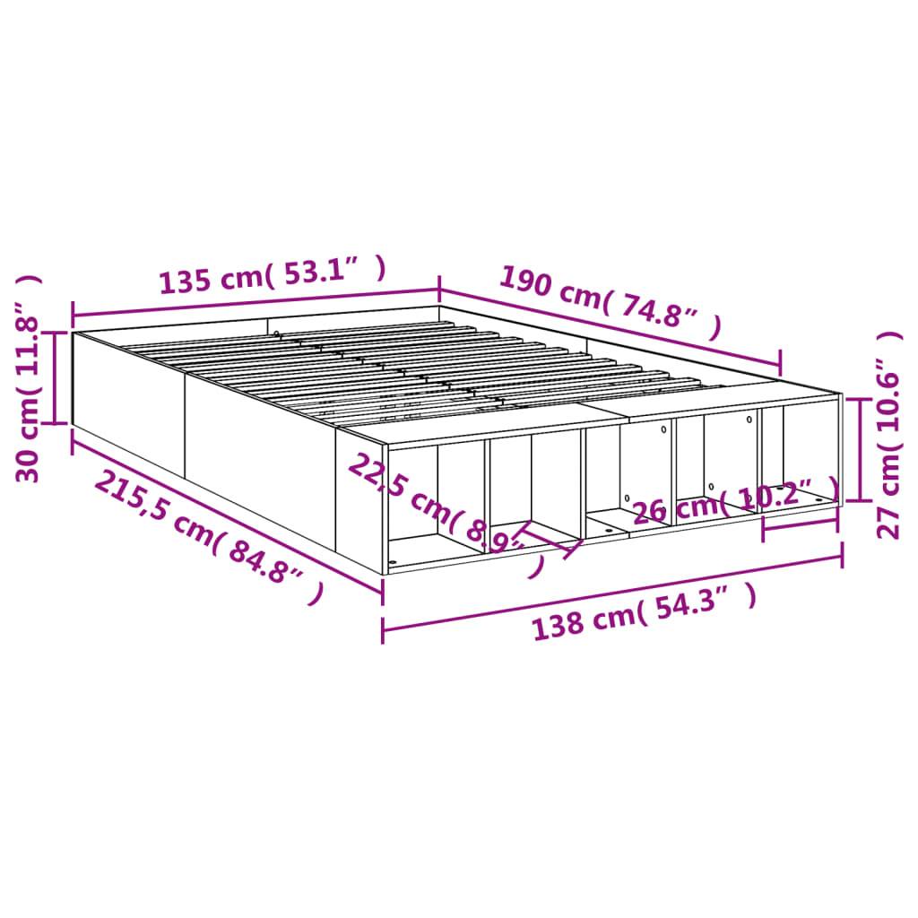 vidaXL Bettgestell Grau Sonoma 135x190 cm Holzwerkstoff