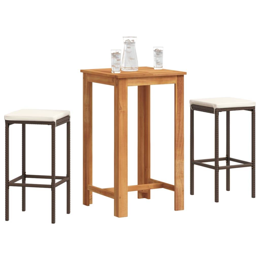 vidaXL 3-tlg. Gartenbar-Set Braun Massivholz Akazie und Poly Rattan