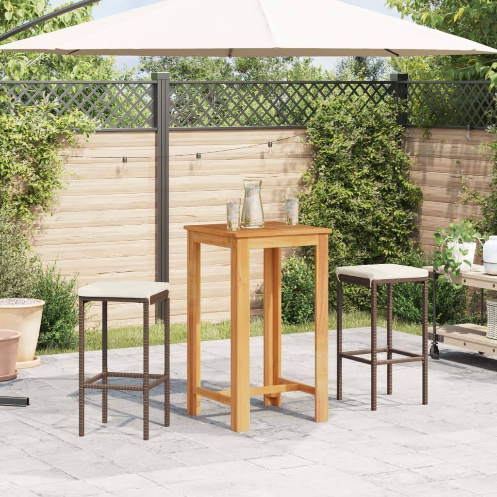 vidaXL 3-tlg. Gartenbar-Set Braun Massivholz Akazie und Poly Rattan
