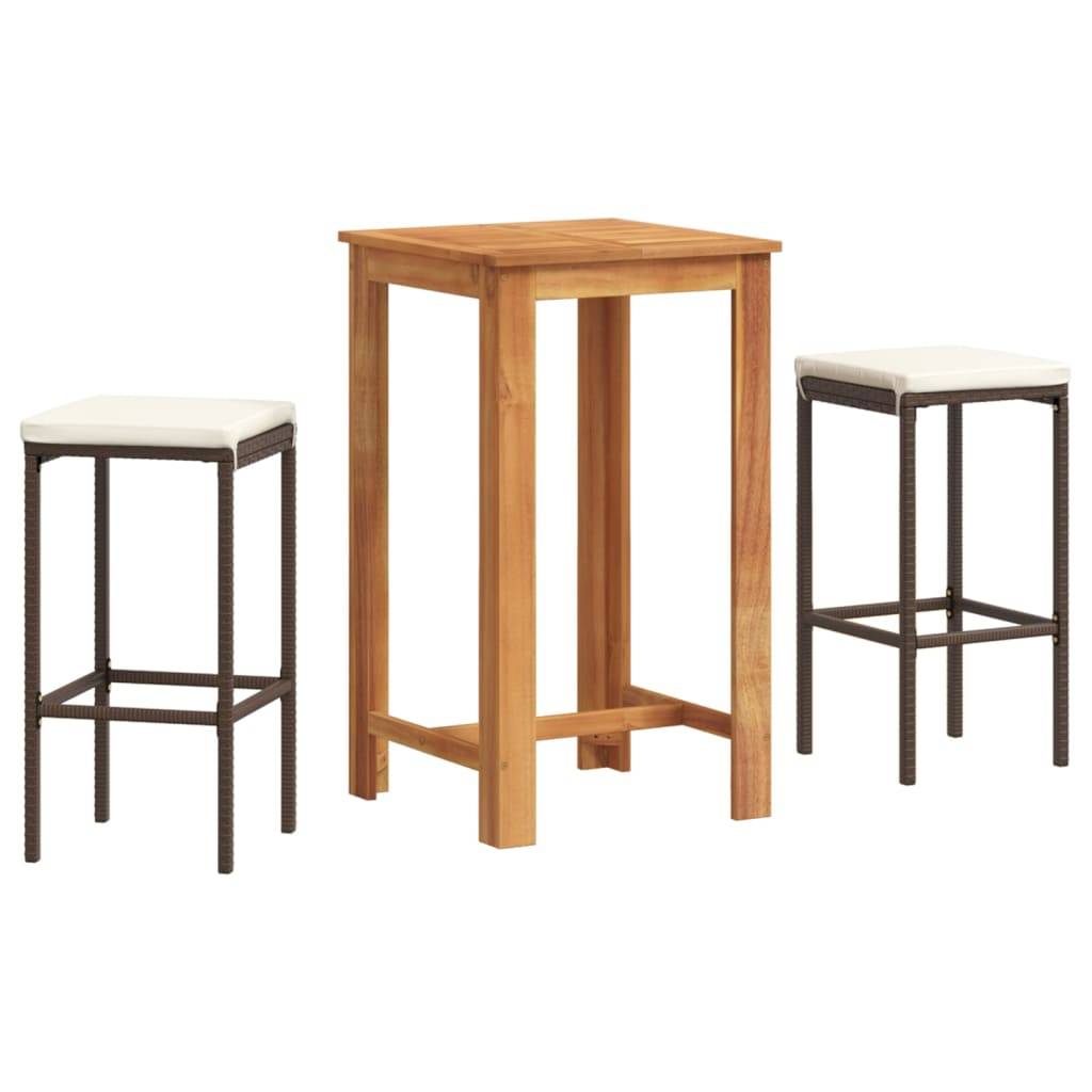 vidaXL 3-tlg. Gartenbar-Set Braun Massivholz Akazie und Poly Rattan