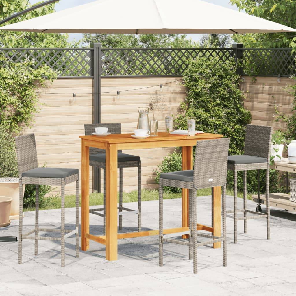 vidaXL 5-tlg. Gartenbar-Set Grau Massivholz Akazie und Poly Rattan
